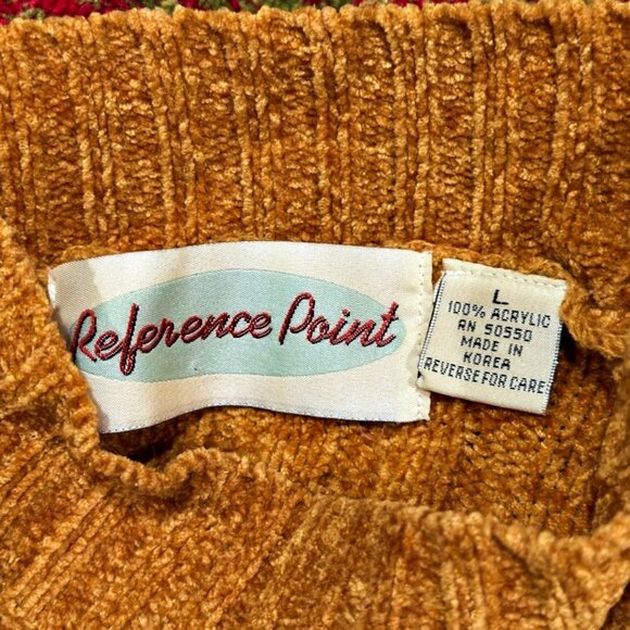 VTG 90s Reference Point Cropped Sweater Womens Large Colorful Festival Boxy Y2K - Picture 5 of 7